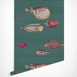 Acquario-Papier peint nordique vert foncé, fond de mer, style scandinave