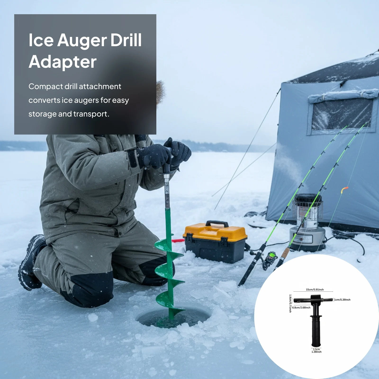 Ice Auger Drill Adapter for Ice Auger Drill Conversion Lightweight Professional Fishing Attachment for Camping Outdoor
