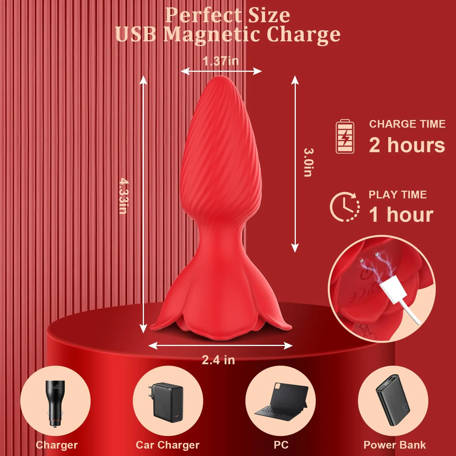 APP-Controlled Vibrating Butt Plug for Men, 9 Rotating & Vibrating Modes, Rose Design Anal Toy for Couples & Solo Adult Pleasure