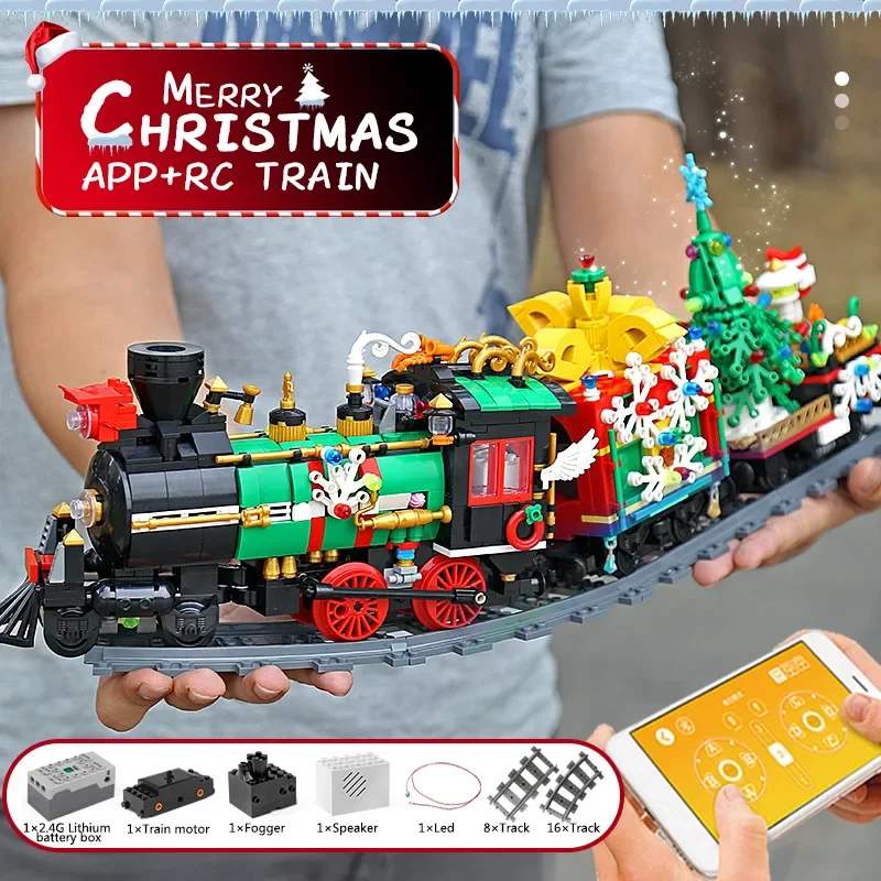 Electric Christmas Building Block The Motorized Winter Holiday Train Model Assembly Decoration Kids Train Model Gifts for Boys