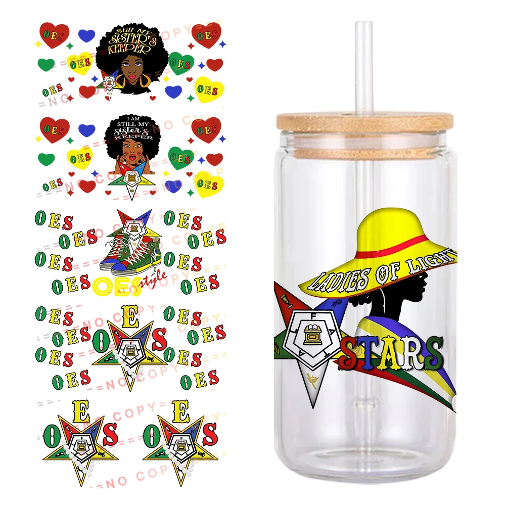 

Sorority Eastern Stars New Arrival UV DTF Transfer Sticker Waterproof Transfers Decals For 16oz Glass Cup Wrap Stickers