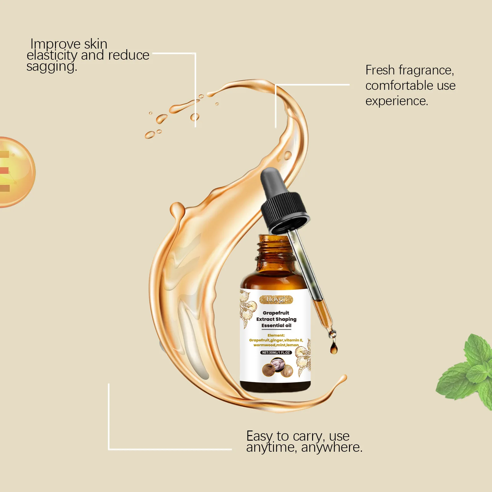 Hoygi 30ml aceite esencial para el cuerpo reafirmante masaje corporal hidratante Reduce la flacidez de la piel aceite esencial de pomelo anticelulítico