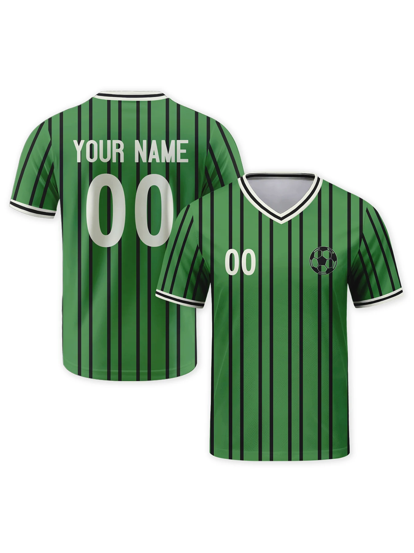 

Personalized Football Jersey with Logo Name Number Custom Green Black Striped Football Shirt Soccer Team Top for Men Youth Women
