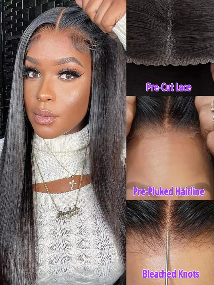 5x5 Glueless Wig Wear and Go Human Hair Ready To Wear HD Lace Glueless Wigs Bone Straight Lace Front Human Hair Wig For Women image 3