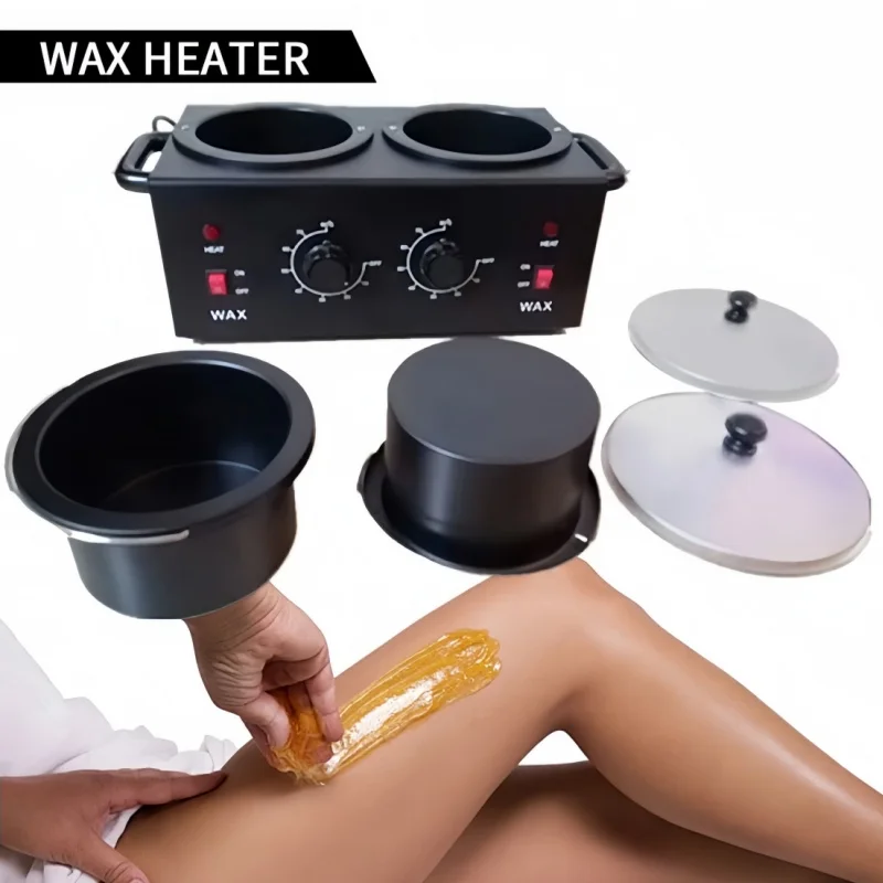200W Black Double Pots Wax Warmer Machine Electric Melting Depilatory Wax Parafin Heater For Painless Facial Skin Hair Removal