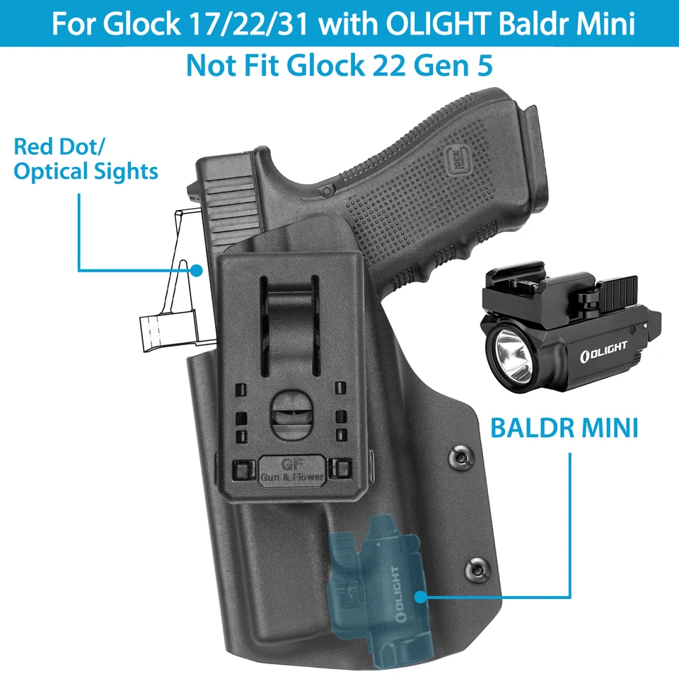 OWB カイデックスホルスター グロック 17、G19、G22、G31 用、Olight