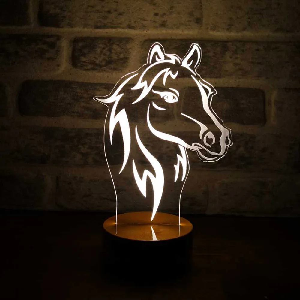 Horse Bust 3D Illusion Acrylic LED Night Light Xmas Christmas Party Decoration Wedding Decoration Neon Sign Gift to Animal Lover