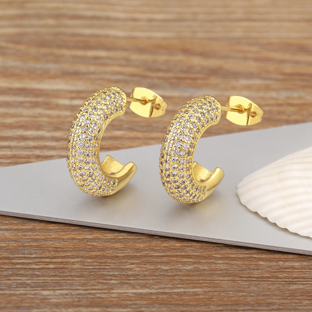 Nidin Hot Sale Original Design Pave Shiny Crystal Zircon Stud Earrings For Women Light Luxury Ear Jewelry Wedding Party Gifts