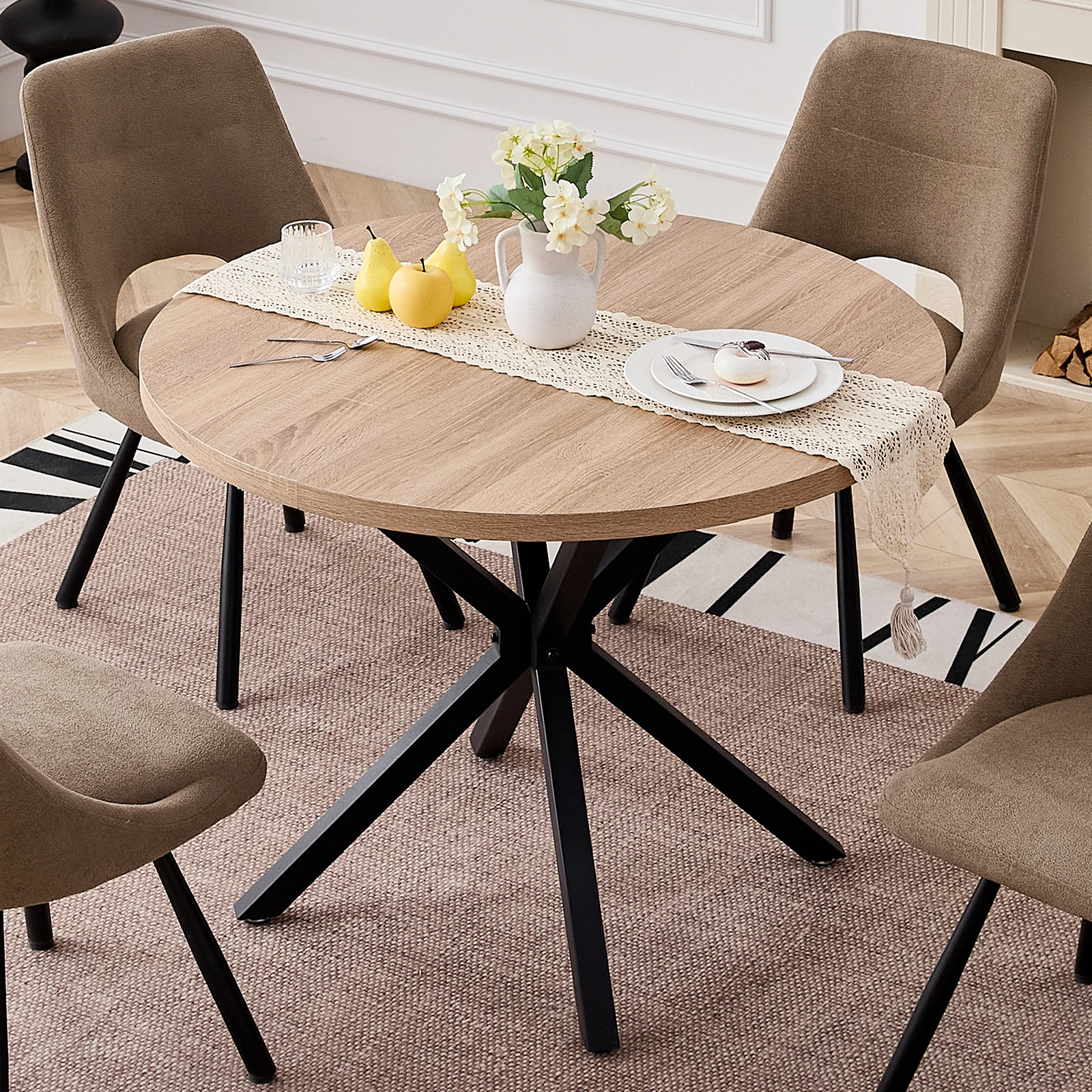 Mesa redonda nórdica EGOONM, mesa de madera maciza con tapa de madera y marco de acero, mesas de centro, sala de estar, oficina, muebles para el hogar, 100CM