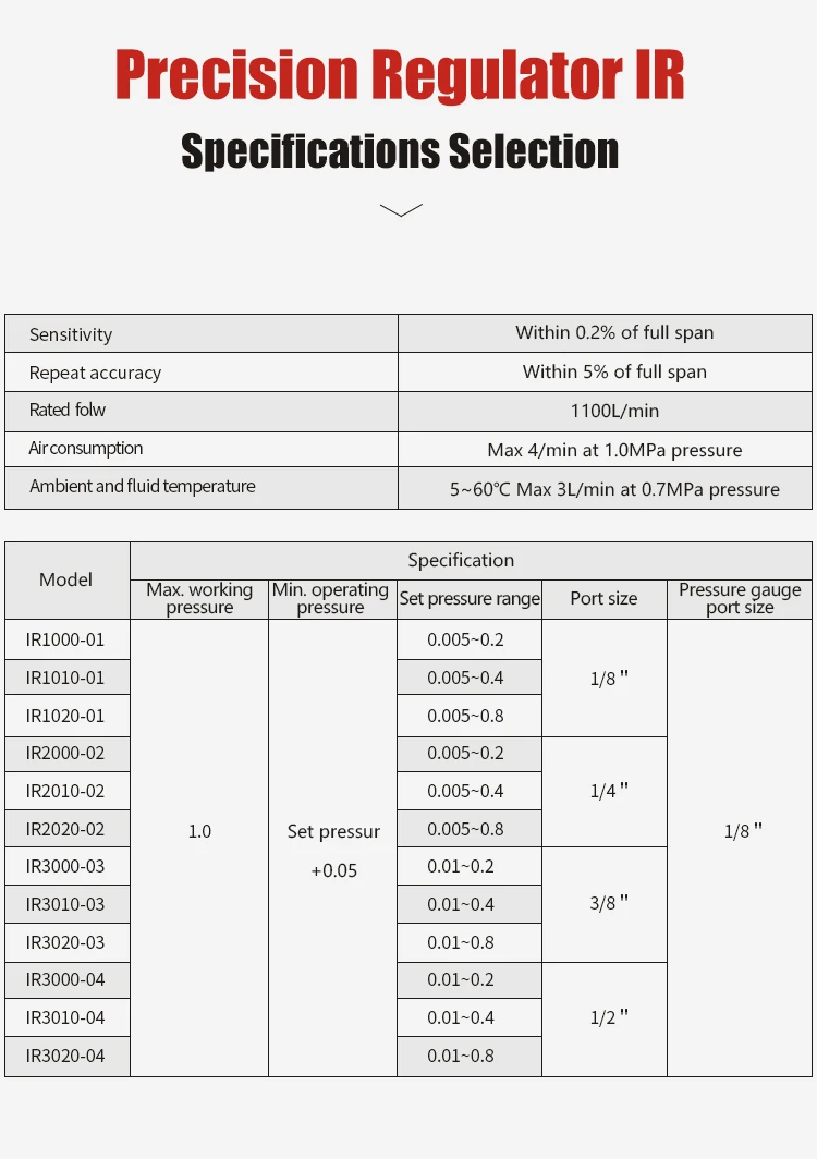 LAIZE Präzisions-Pneumatikdruckregler mit Manometerhalterung IR2000-02 IR2010-02 IR2020-02 – Detail 1