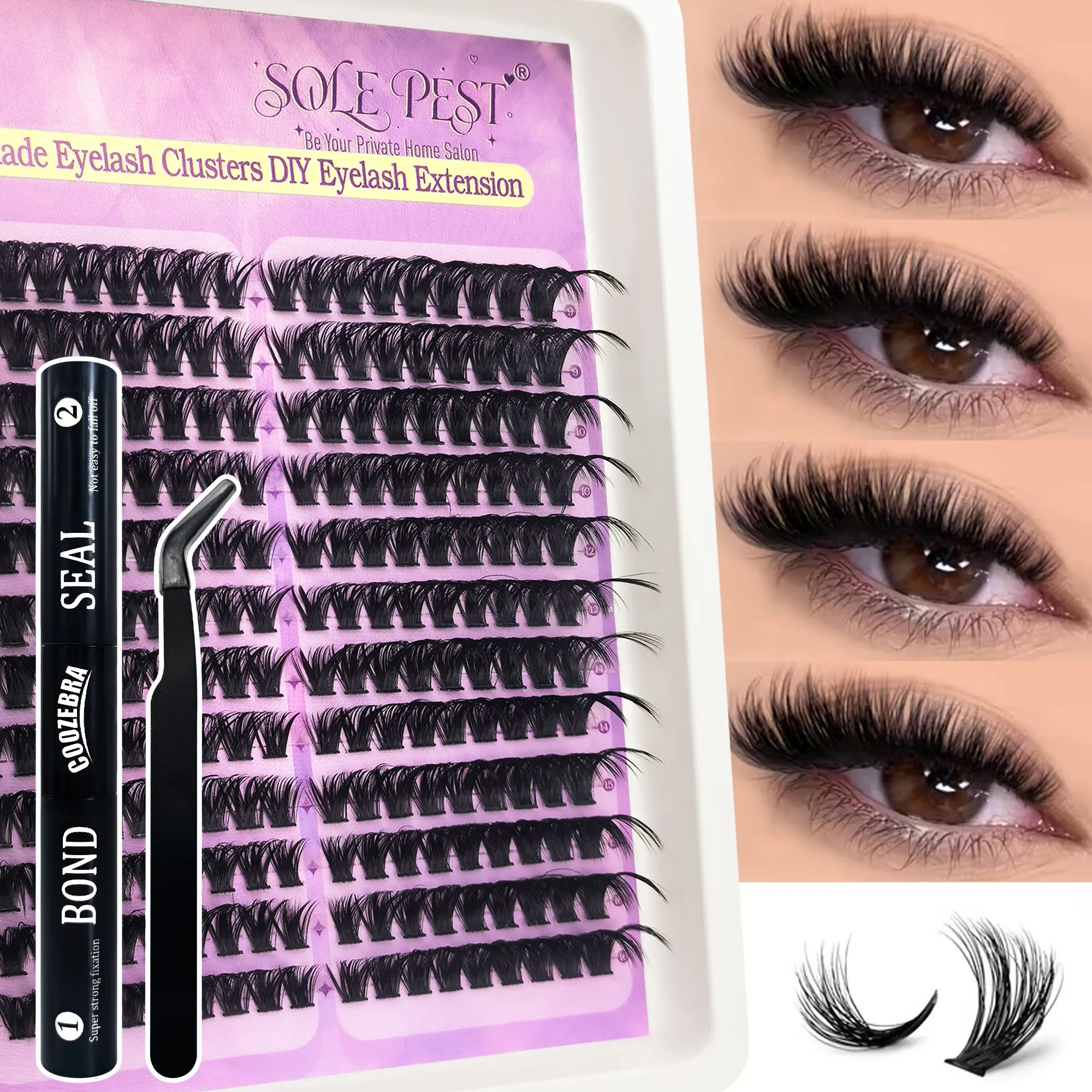 216-Cluster Curled & Thick 3 D Eyelash Extension Kit - Includes Eyelash Glue and Tweezers, the Perfect Gift.