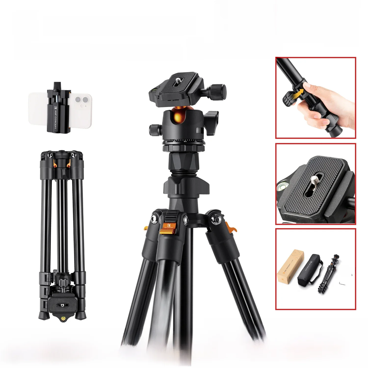 K&F CONCEPT Draagbare camera-reisstatief Flexibel vlog-statief met 360 graden kogelkop Quick Release voor Canon Nikon Sony DSLR - afbeelding 2