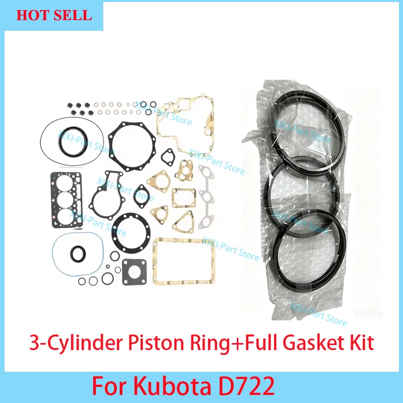 D722 For Kubota Full Gasket Kit Set&Piston Ring 67*1.5HK+1.5+3 Engine Cylinder Head Gasket  Overhaul Rebuild Kit 67*1.5HK+1.5+3