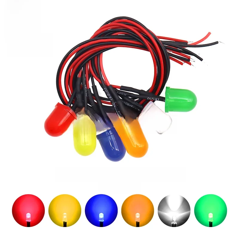 3mm 5mm 8mm 10mm LED 12V 20cm wstępnie okablowany biały czerwony zielony niebieski żółty pomarańczowy lampa diodowa dekoracja emitowanie światła diody — zdjęcie 2