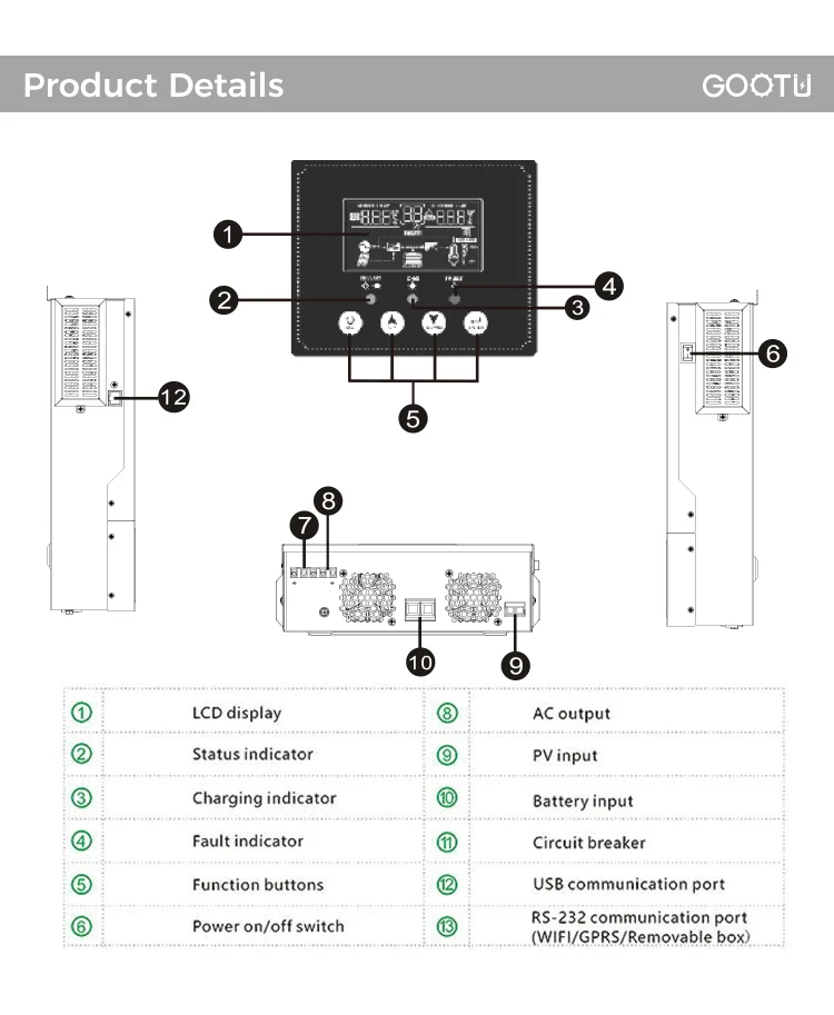 Imagem -06 - Gootu-conversor Inversor Solar Híbrido Controlador Mppt para Painel Solar Doméstico 3.6kw 4.2kw 8.2kw 48v 230vac