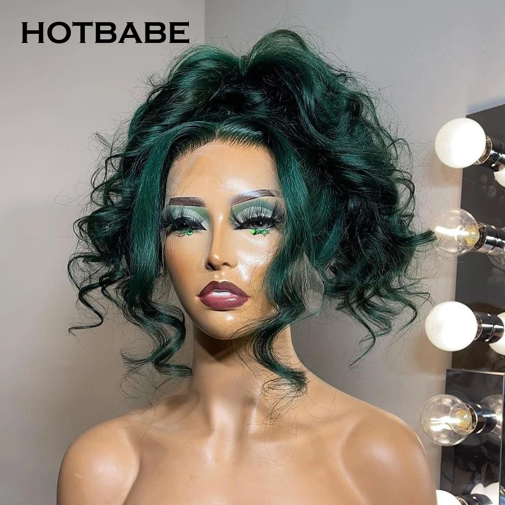 180 Density Highlight Green HD Transparent Lace Frontal Wigs For Women Colored Human Hair Wig Brazilian Pre Plucked Hair Wig