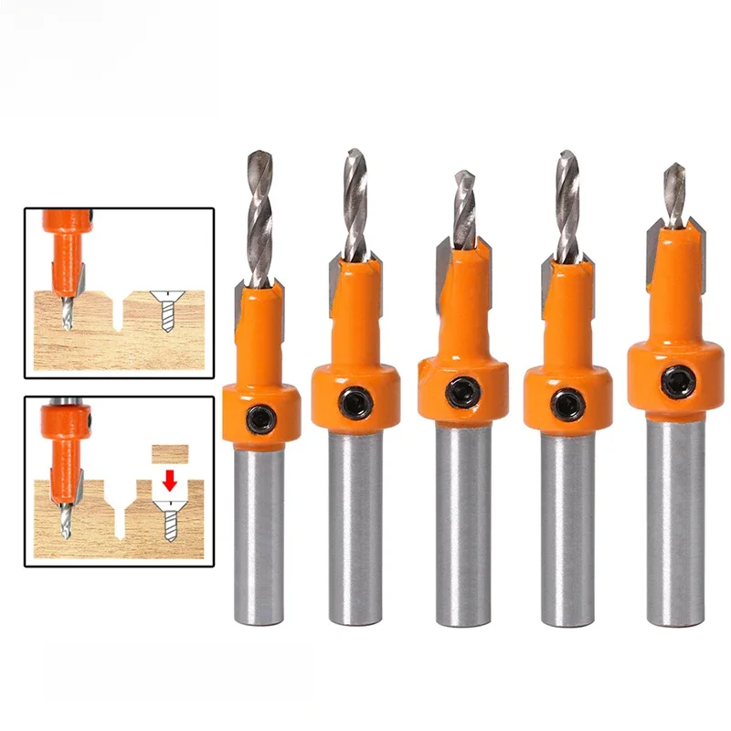 Foret à fraise, tige de 8 mm avec arrêt de profondeur pour coupe-vis à trou de bois réglable avec clé hexagonale