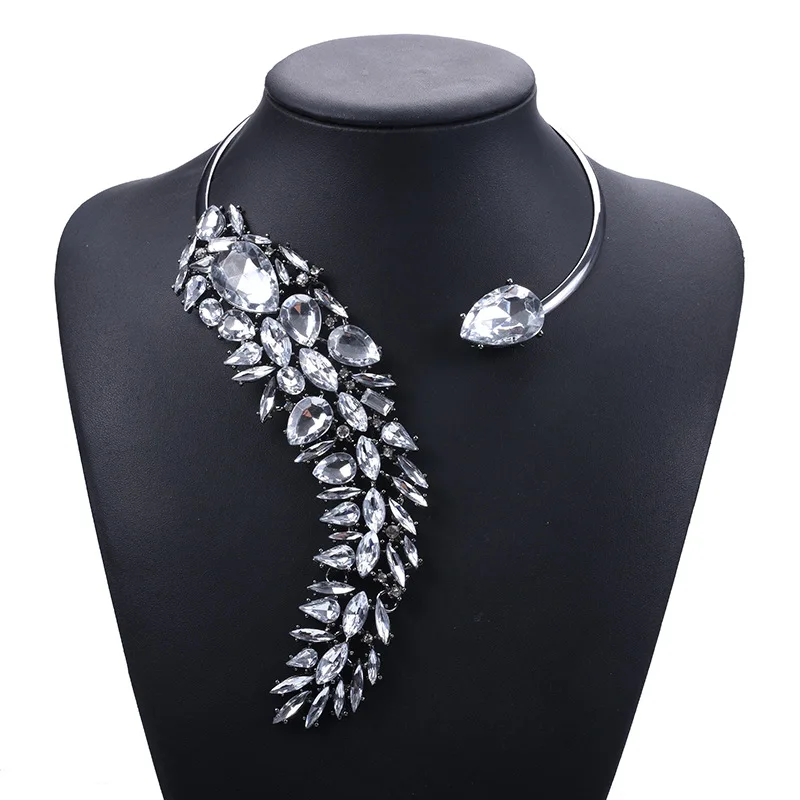 

Luxury Jewelry Neck Chain Hoop Open Cuff Collar Colorful Gems Crystal Rhinestone Choker Statement Necklace for Women