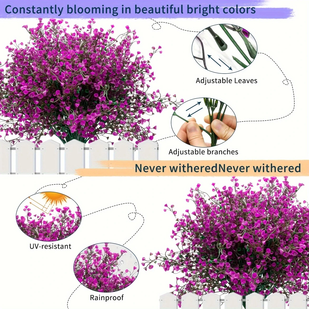 12 Bündel künstliche Blumen für den Außenbereich, UV-beständige Kunststoffsträucher, dekorative Pflanzen für Gartenkanten, Fensterkästen, gefälschtes Grün – Detail 3