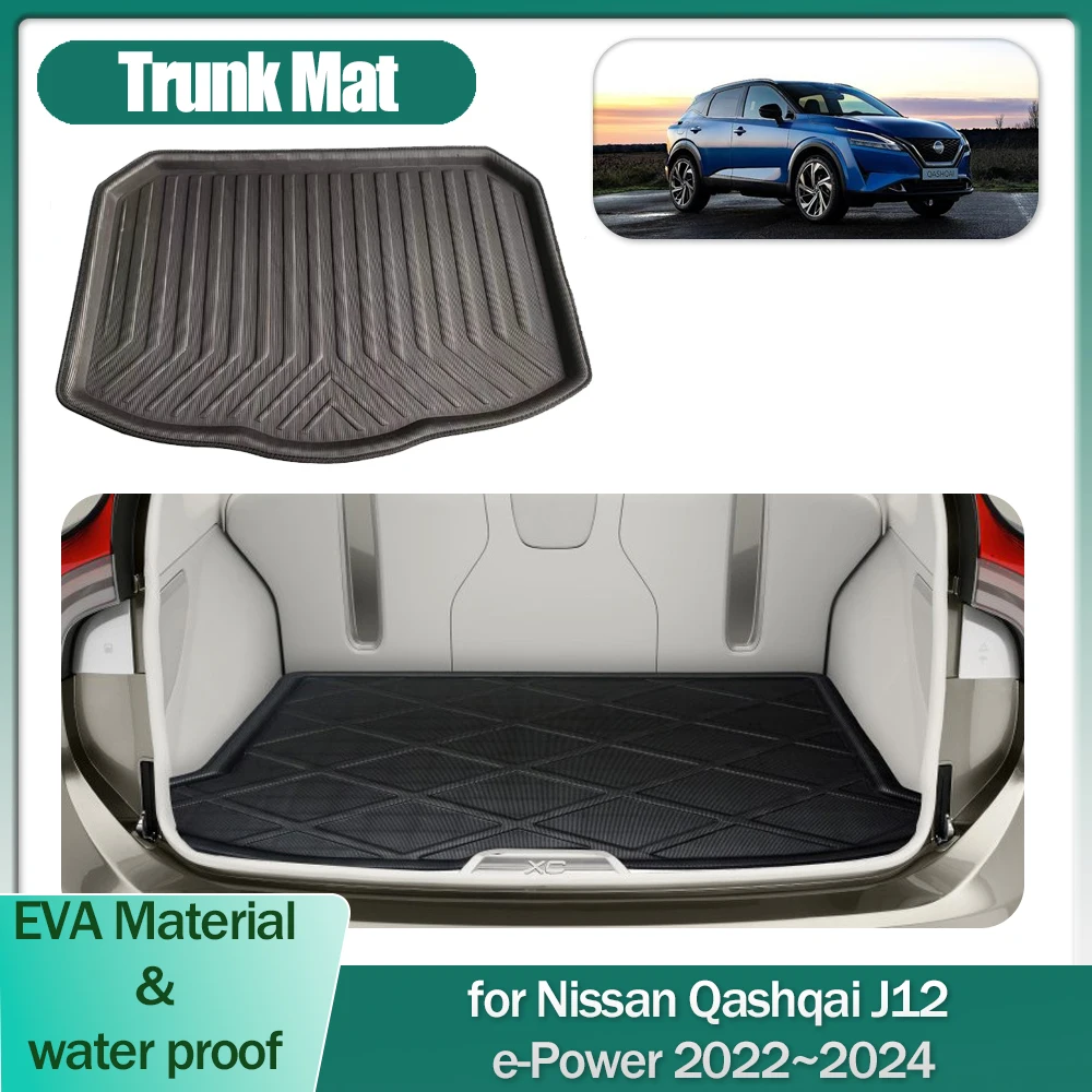 Car Trunk Mat for for Nissan Qashqai J12 e-Power 2022~2024 2023 Boot Liner Cargo Floor Tray Carpet Waterproof Cover Accessories