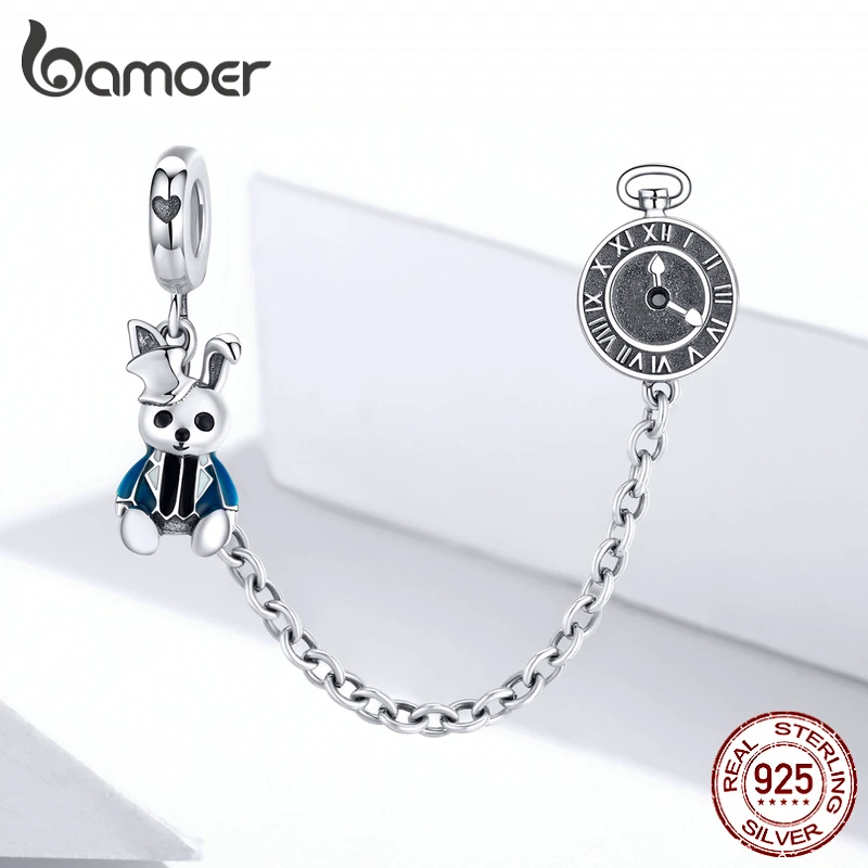 Bamoer 925 Sterling Silve Safety Chain Charms Collection for Women Original Silver Snake Bracelet DIY Fine Jewelry Accessories