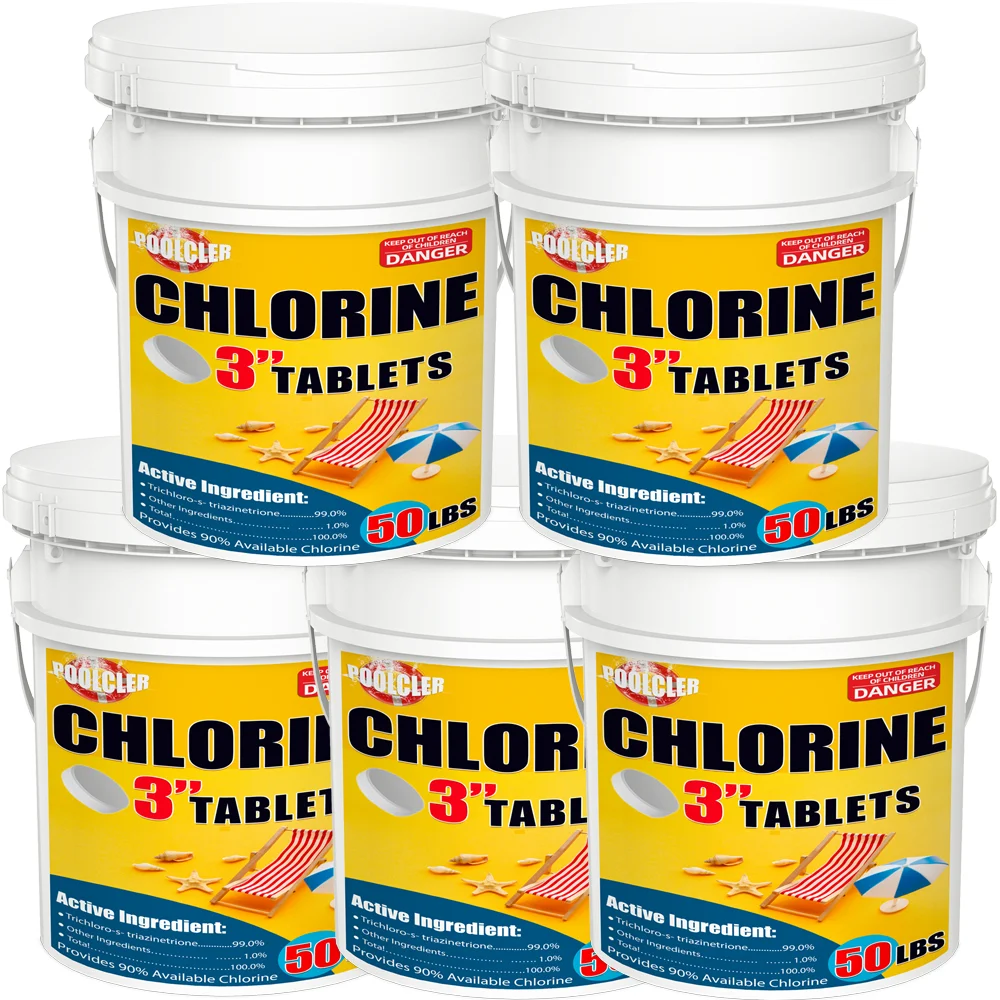 【5 barrels】3 inch 50 Pounds Chlorine Tablets , Stabilized Chlorine Tablets for Hot Tubs, Swimming Pools and Spas - Slow Dissolving