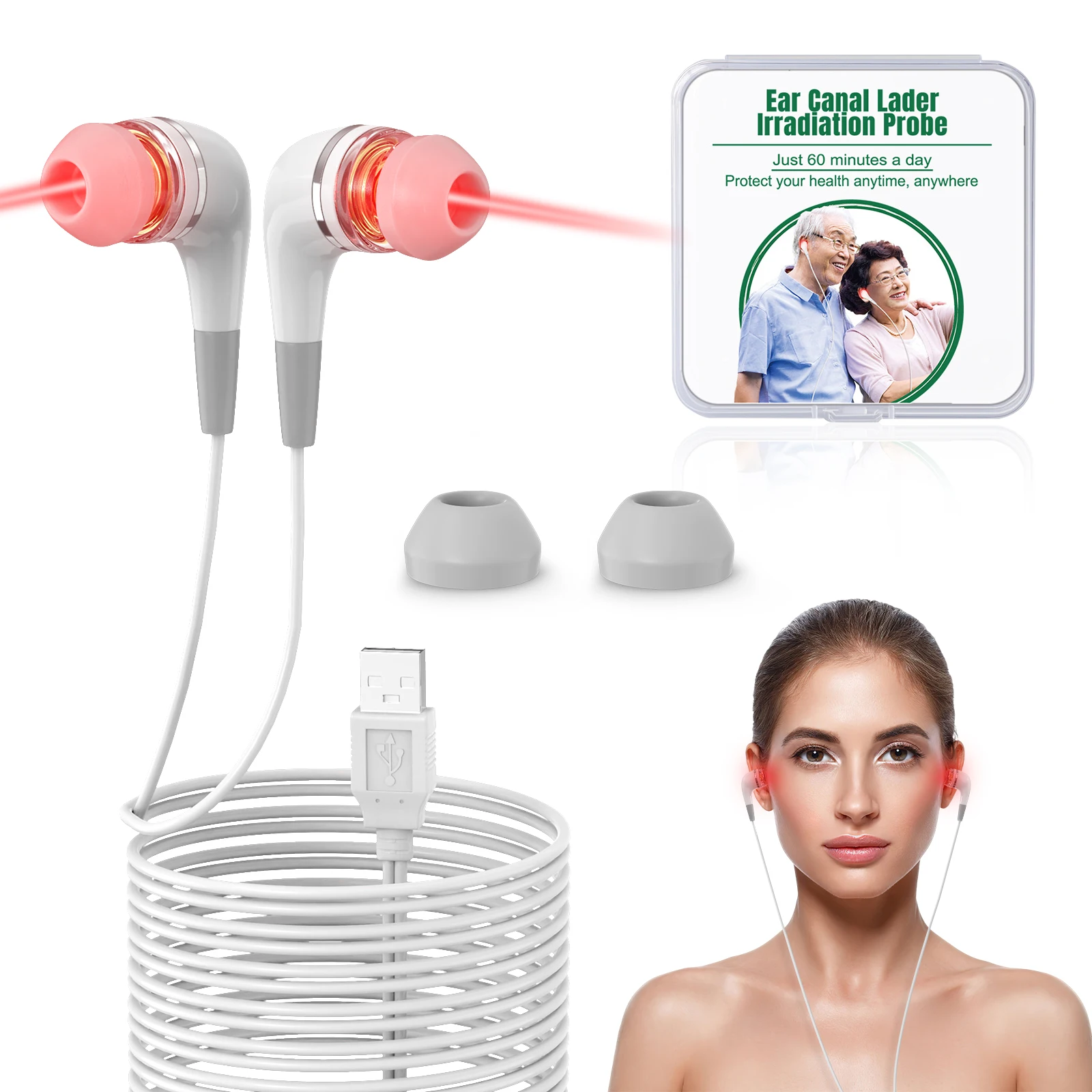 650nm Red Light Ear Care Device USB Powered Ear Canal Irradiation Probe Portable Home Wellness Support for Adults Seniors Travel