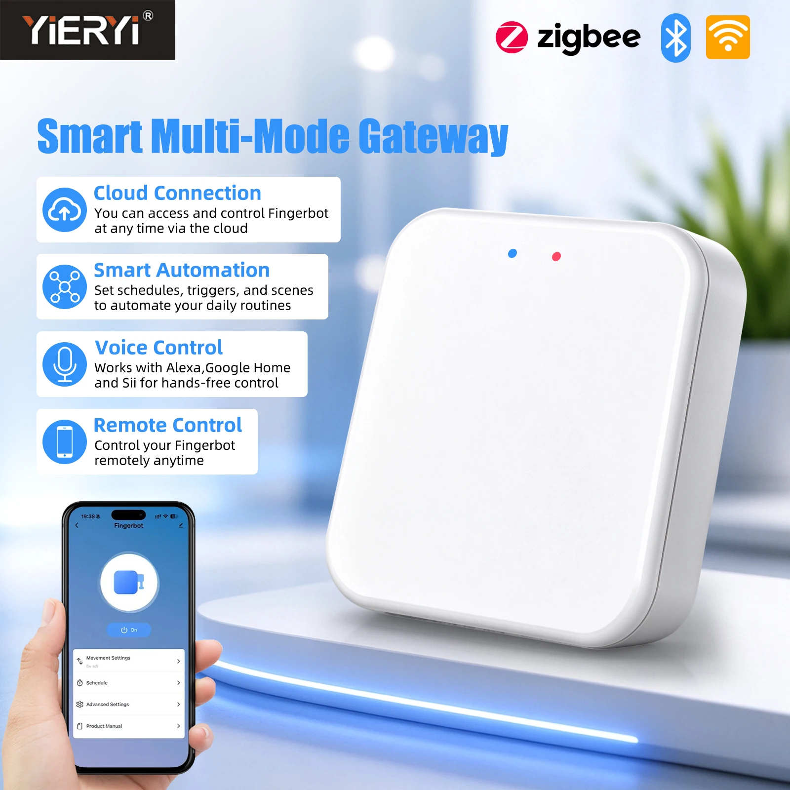 Smart Wireless Gateway Hub Multi-Mode Wi-Fi Bluetooth ZigBee Smart Home Bridge Remote Control Works with Alexa Google Home