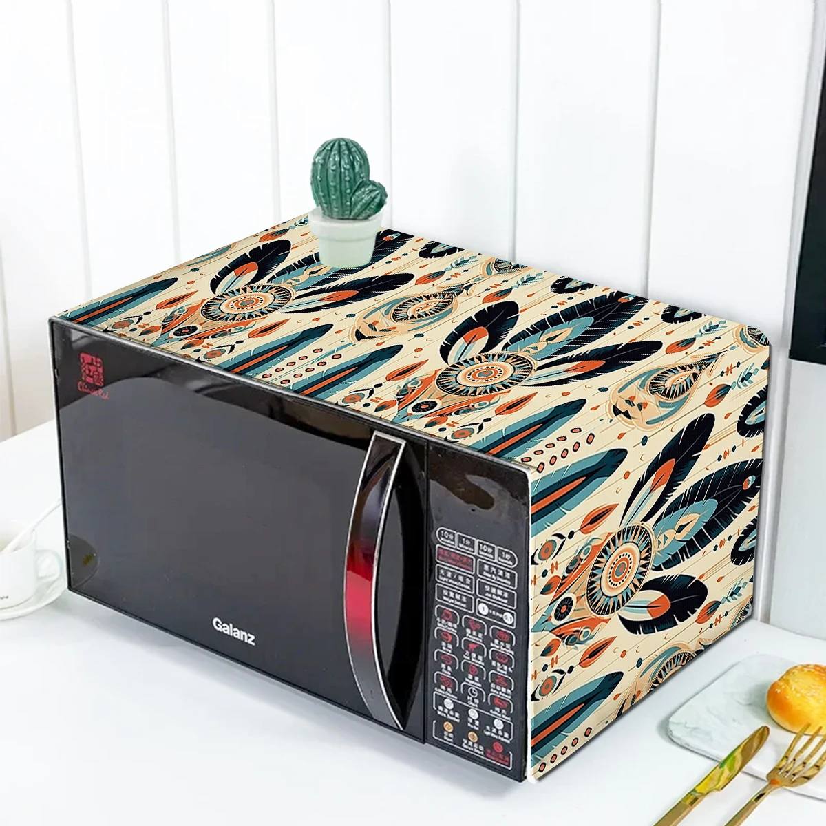 Colourful Feathers Boho Design Microwave Dust Cover Printed Dustproof Microwave Dust Cover Cloth Oven Cover Nordic Style