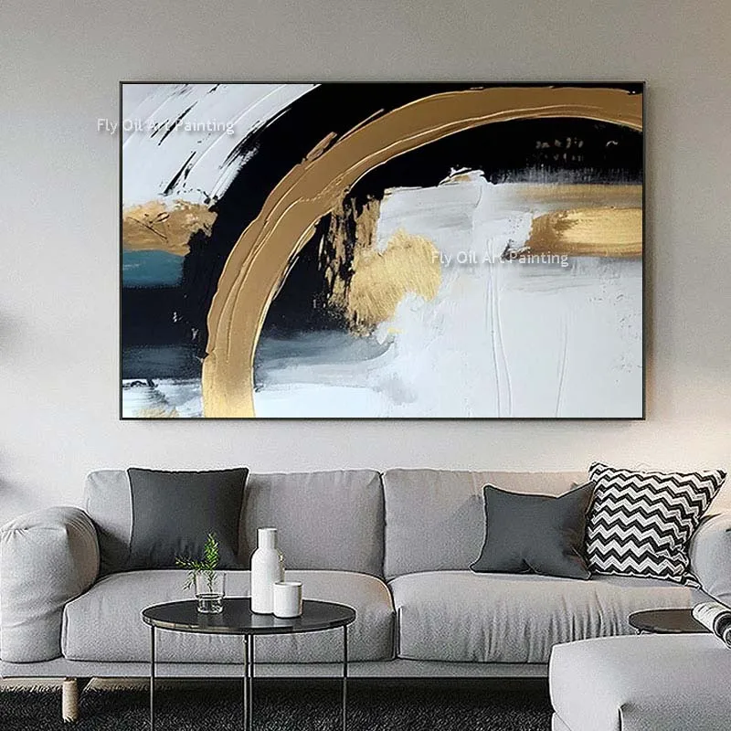 Modern Black and White Abstract Artwork Hand Painted Minimalist Abstract Oil Canvas Painting Abstract Lines Wall Art For Decor