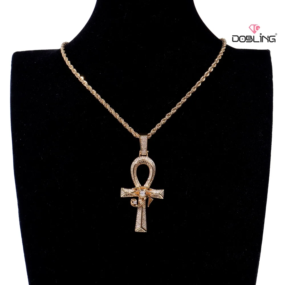 

Iced Out Personalized Gold Silver Color Ancient Egyption Eye Of Horus Cross Copper Pendant Amulet Jewelry For Him Her