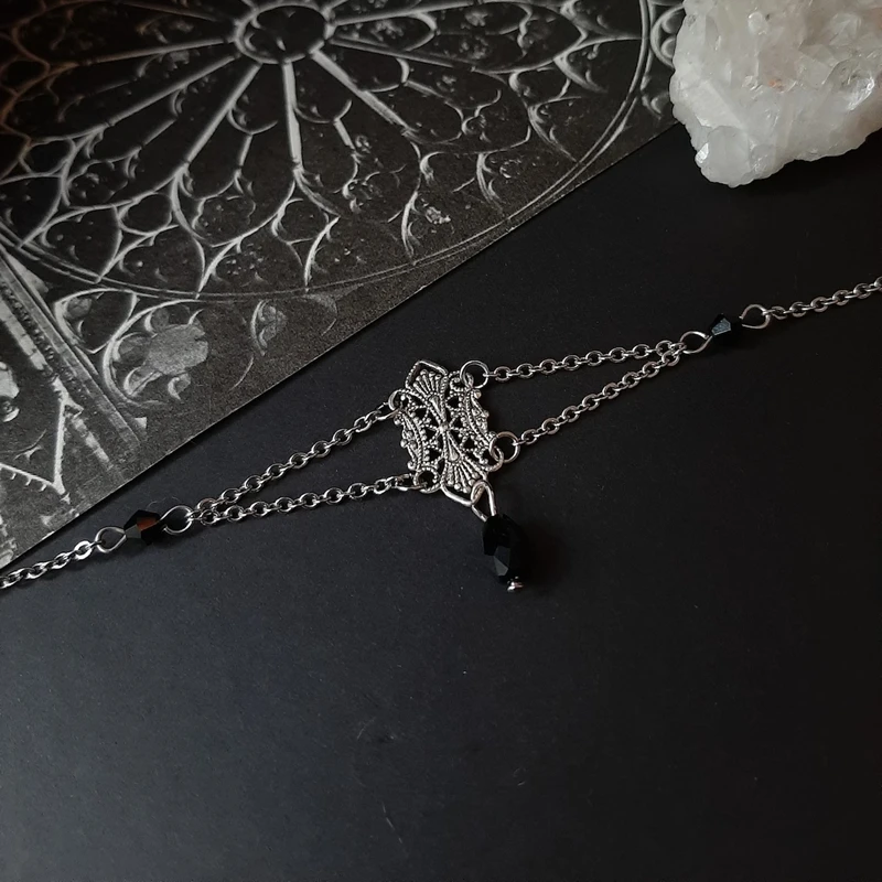 Victorian Ornate Black Crystal Gothic Chain Choker - Witch, Alternative, Gothic, Medieval,Gift for Goth Girlfriend