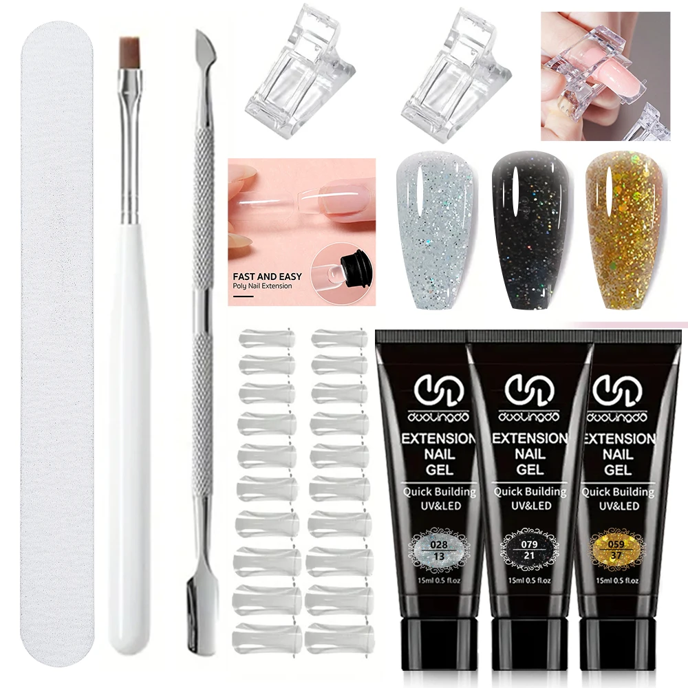 

Poly Gel Nail Kit for Pretty Gift: 3 Colors Poly Gel Nail Starter Kit with Slip Solution for Quick Extension Home DIY