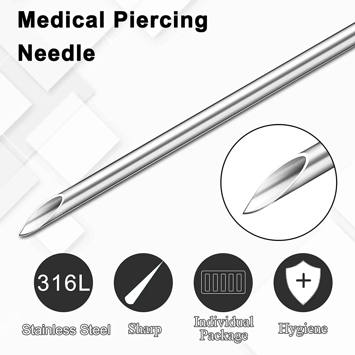 20PCS Piercing Needles Surgical Steel Body Piercing Needles 12/14/16/18/20G for Permanent Makeup Tattoo Needles