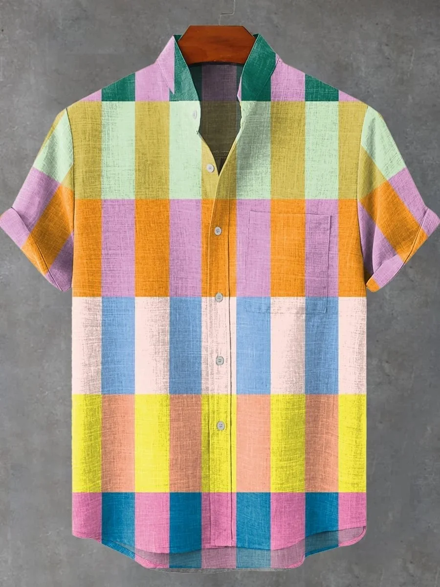 Męska koszula hawajska w paski Casual Top z krótkim rękawem Luźna odzież Moda Vintage Letnia koszula Szybka wysyłka