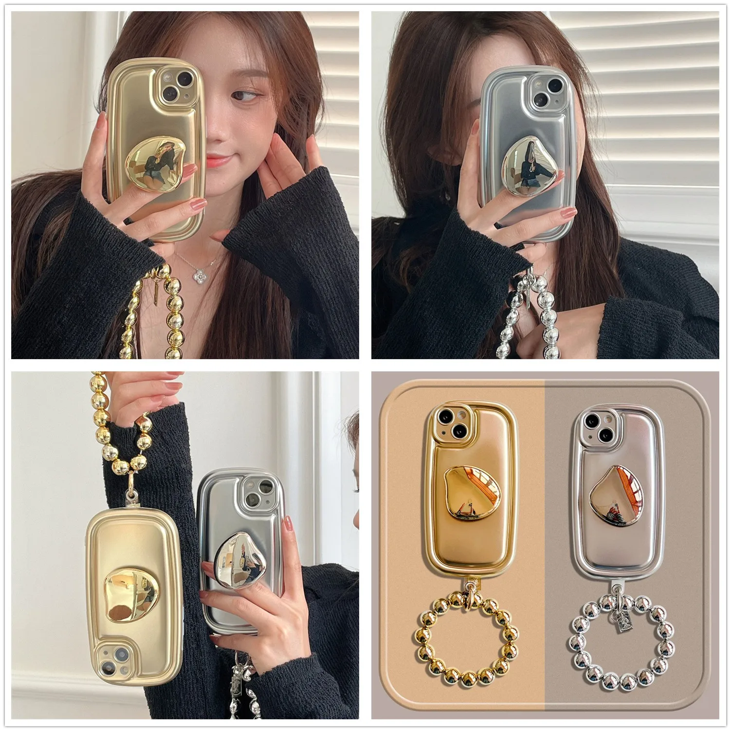 Fashion And Interesting Metal Pearl Necklace Mobile Phone Case For iPhone 14 Pro Max 13 12 11 Pro Max Mobile Phone Cover