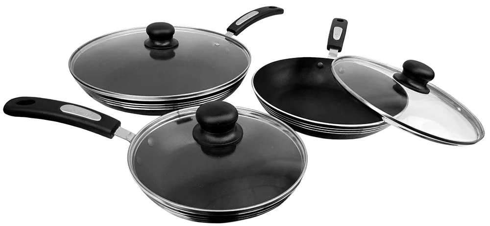 3 Set Non-stick Pans with 3 Glass Lids, Non-stick Pans with Glass Lid COMPATIBLE with All Kitchens, 3 Set Non-stick Pans with 3 Glass Lids, Non-stick Pans with Lids