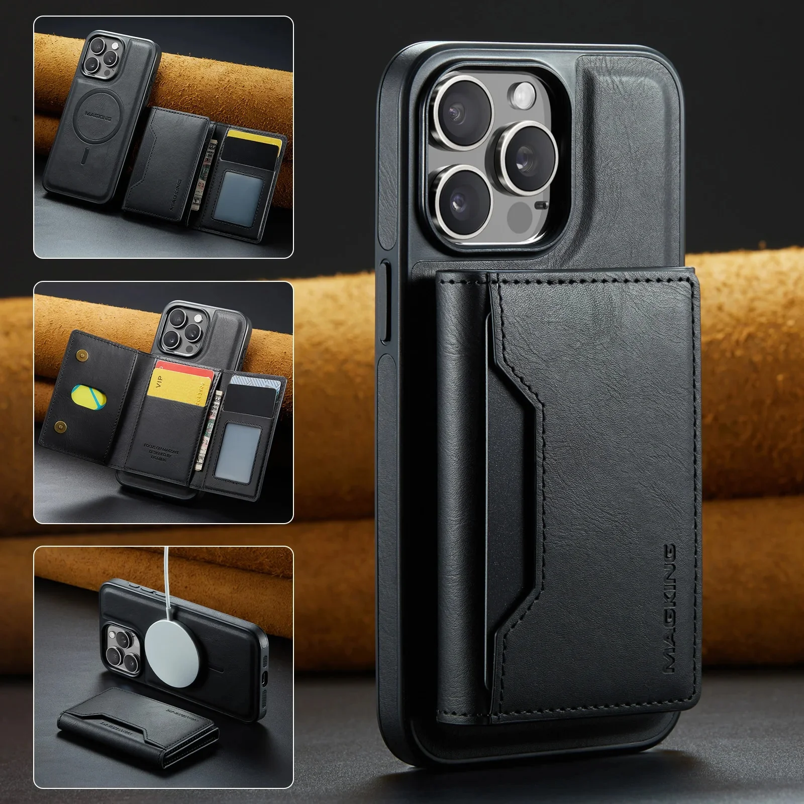 Odczepiane etui portfelowe 2-w-1 z magnetycznym mocowaniem i wieloma kieszeniami na karty do iPhone 18 17 Pro Max 16 15 14 Plus 13 12, kompatybilne z Magsafe. — zdjęcie produktu 7