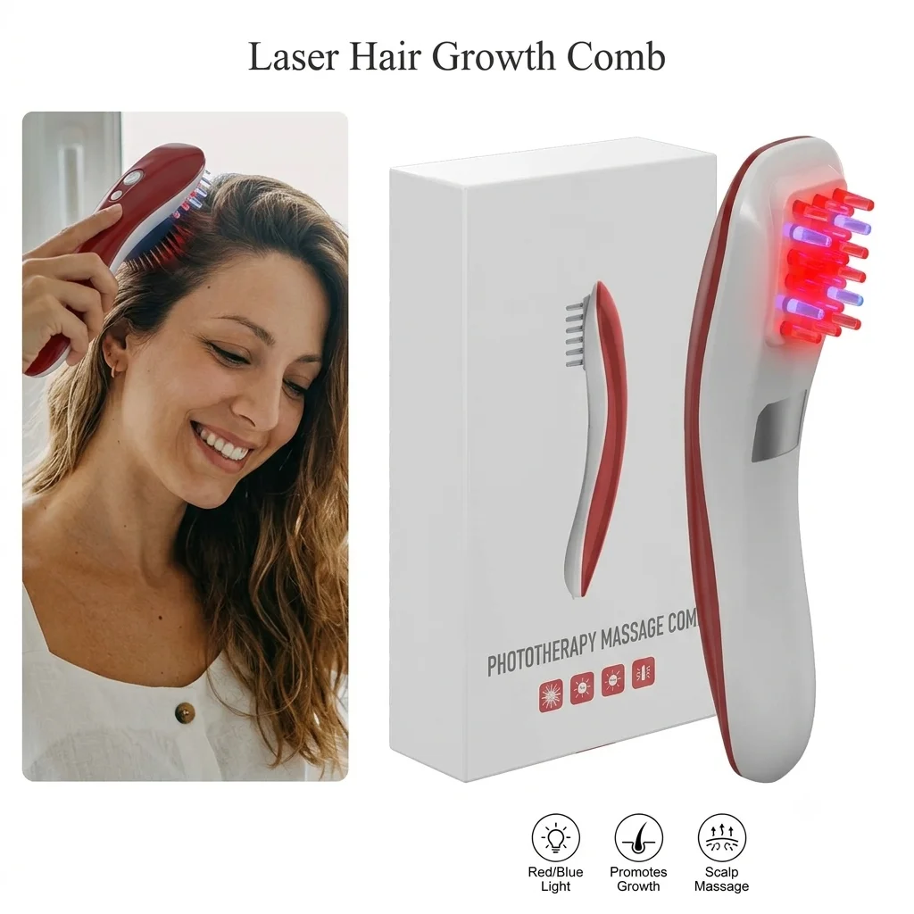Electric Laser Hair Growth Comb Red Blue Light Scalp Massager Vibration Head Massage Brush Anti Hair Loss Phototherapy Haircare