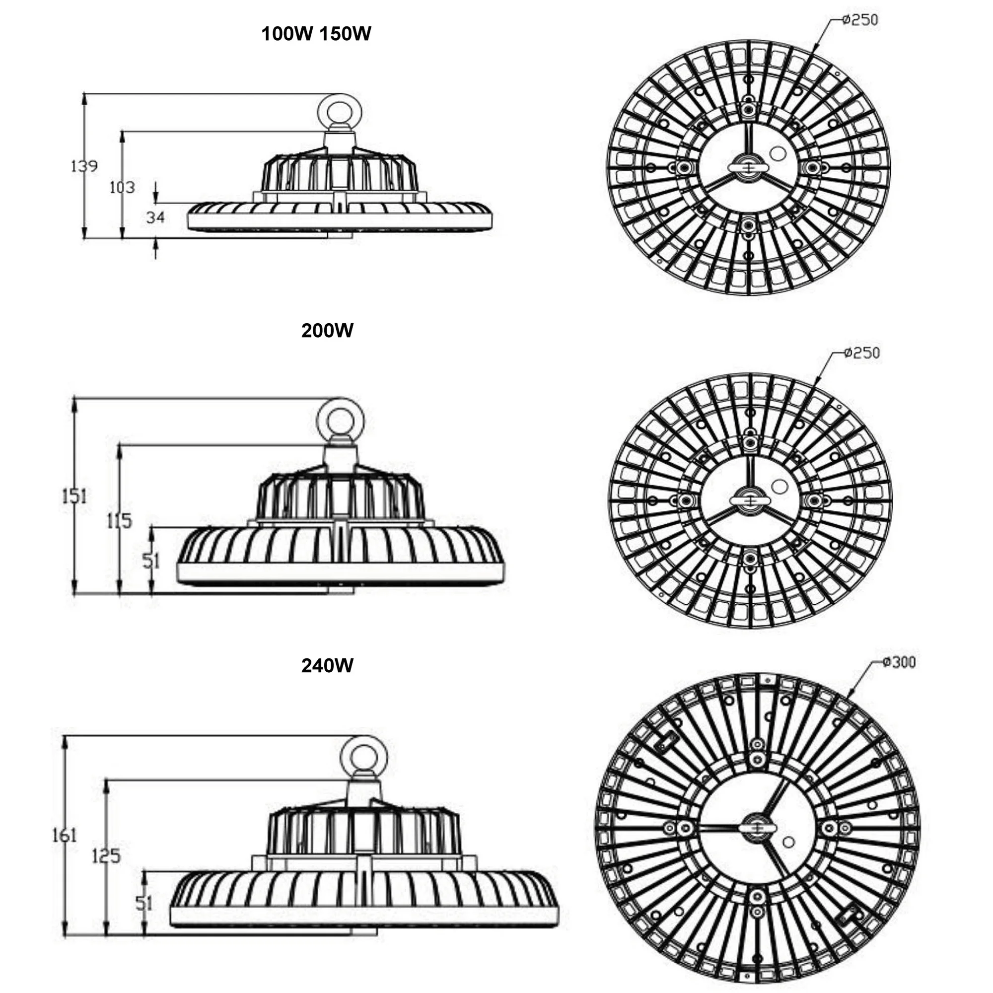 UFO High Bay Lighting Fixture LED Industrial GradeLight 100W 5000K-6500K 13000lm Commercial Warehouse Workshop Wet Location Area