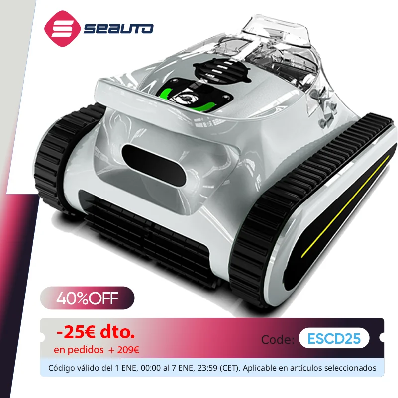 Seauto-aspiradora robótica para piscina, Robot de escalada en pared, limpiador automático de piscina, adecuado para paredes y suelos de 2000 pies cuadrados