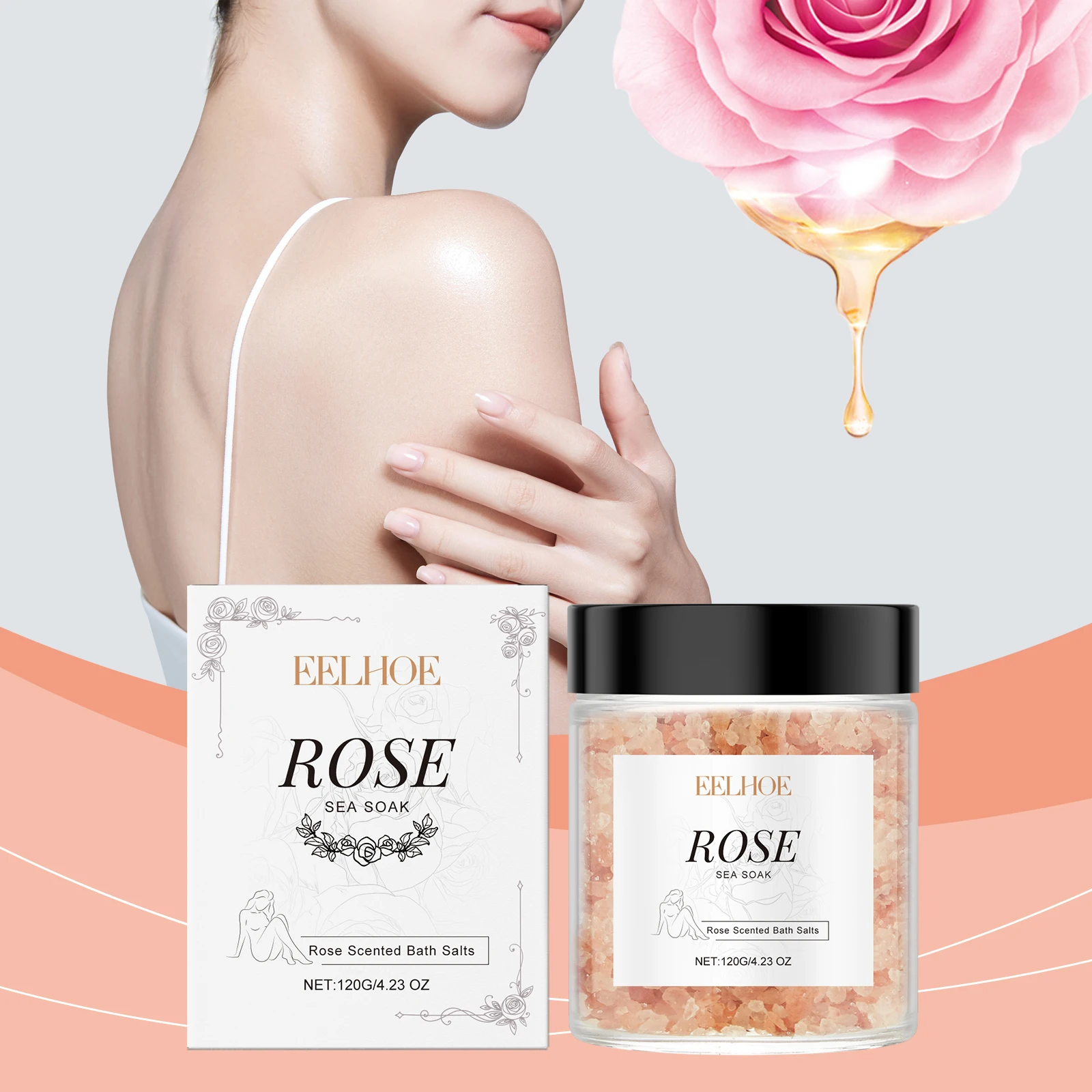 Rose Bath Salts ทําความสะอาดรูขุมขน Exfoliating กลิ่นหอมติดทนนานอาบน้ําผ่อนคลายความเครียดบรรเทา Aromatherapy Body Skin Care