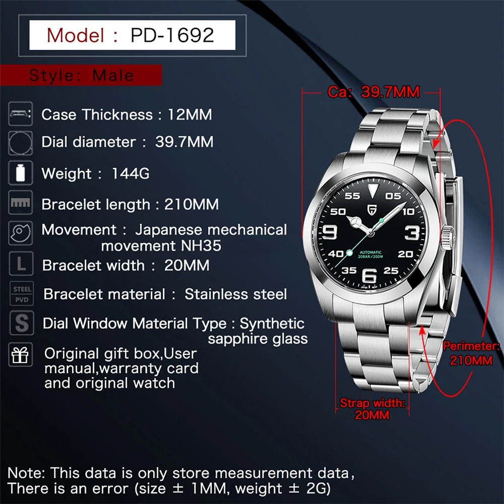 New PAGANI DESIGN 40MM Men Mechanical Wristwatches Luxury Sapphire Glass AR Coated Automatic Watches 20bar Waterproof Watch Men