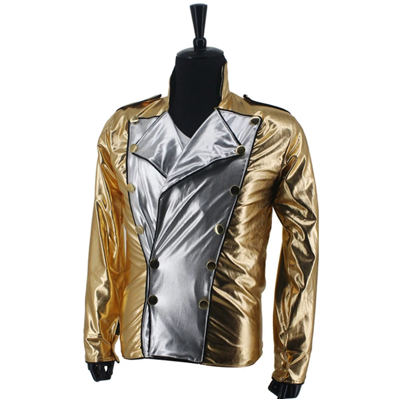 Classic Michael History Golden Spandex Double Breasted Jacket Performance Halloween Costume