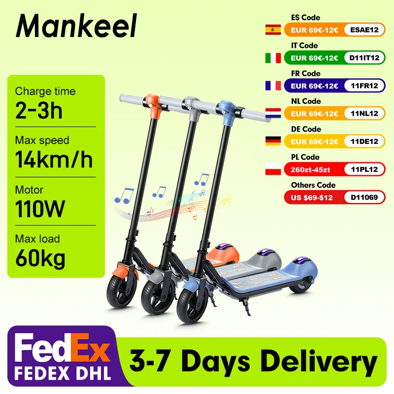 Mankeel MK029 سكوتر كهربائي للأطفال مع أضواء ملونة بحد أقصى 14 كم/ساعة خفيف الوزن قابل للطي سكوتر إلكتروني لهدية الأطفال #1