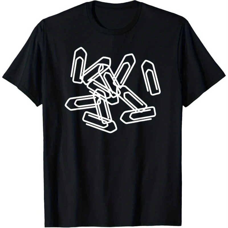 

Men's Trendy Paper Clip Graphic T-Shirt Pure Cotton White Abstract Print Casual Round Neck Tee for Streetwear Fashion Minimalist