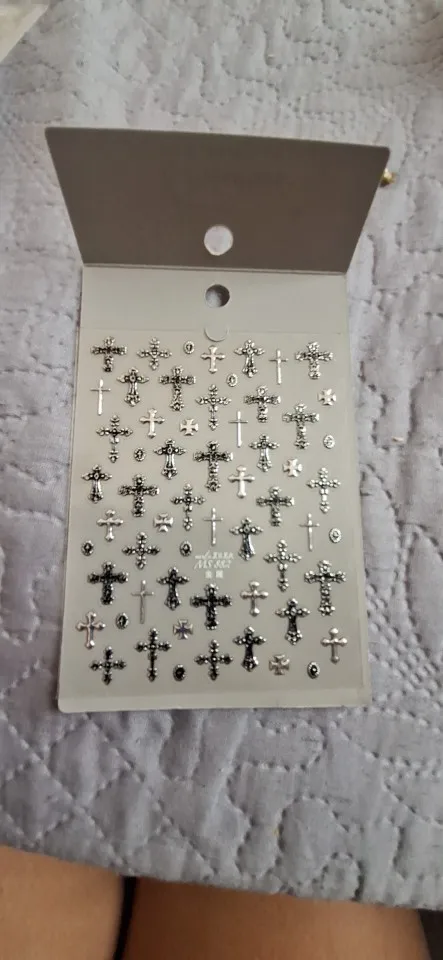Retro Cross Nail Art Accessories Stickers Gold Silver Bronzing Multi Stely Cross Nail Stickers DIY Back Adhesive Manicure Decals photo review