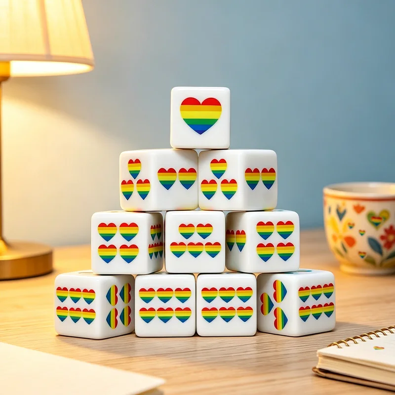 

CANDYPIXEL 12Pcs Rainbow Heart D6 dice, 6 sided dice, suitable for tabletop games, board games, role-playing games