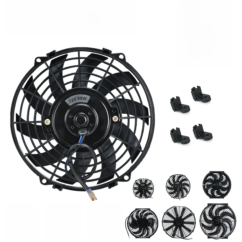 7 9 10 12 13 14 cali Uniwersalny zestaw montażowy wentylatora samochodowego 12V 80W Slim Reversible Black Blade Electric Cooling Radiator — zdjęcie 2
