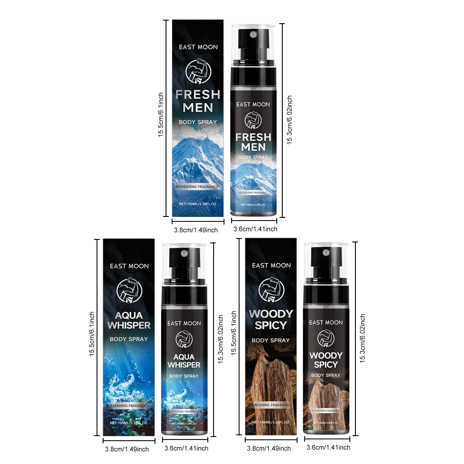 East Moon 100 مللي رذاذ عطر رجالي من خشب الصندل مزيل عرق يدوم طويلاً رائحة منعشة لرائحة الجسم إزالة رذاذ عطر الرجل #6